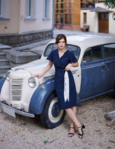 Blue Midi Dress With Silk Neckband